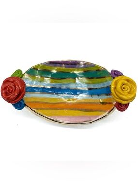 Vintage Mary Rose Young Trinket Dish Bowl 2003 Pottery Art Collector Roses Hand